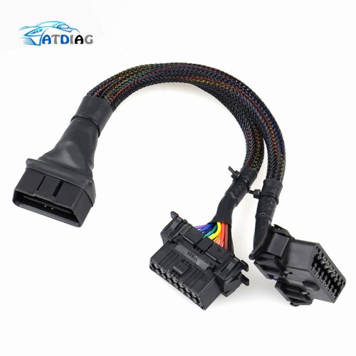 Immagine di Cavo di Prolunga OBD2 a Gomito con Connettore Maschio e Doppio Femmina da 16 Pin – Adattatore Estensibile per Diagnostica Auto 1 in 2