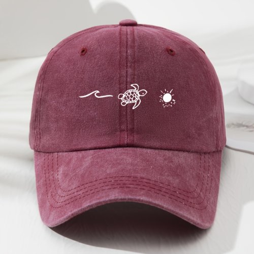 Imagen de Gorra de Béisbol con Estampado de Sol de Tortuga Ondulada en Estilo Retro: Protección Solar Ajustable para Hombres y Mujeres, Diseño Moderno y Funcional