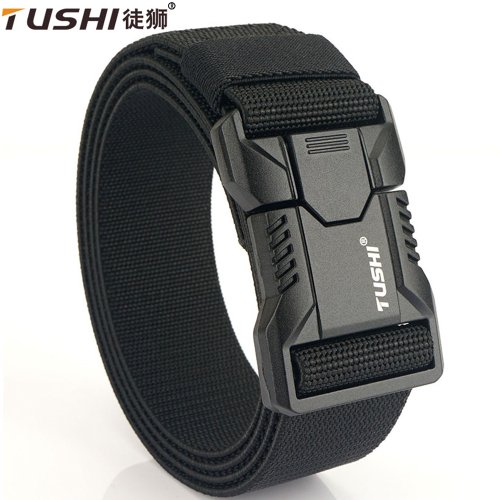 Image of Luxury Men's Metal Quick-Release Elastic Tactical Belt with Pluggable Buckle – Durable Stretch Cowboy Work Belt for Outdoor Activities