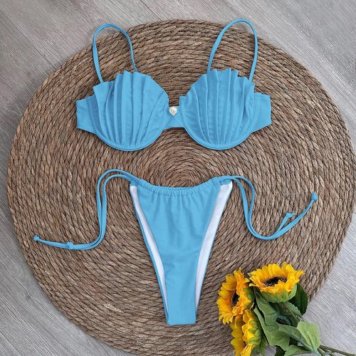 Imagen de Microbikini Sexy de concha para mujer, traje de baño femenino, conjunto de Bikinis con Tanga, ropa de playa brasileña, traje de baño 2025, Bikini