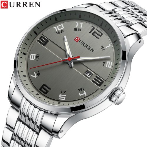Image of Curren Men's Luxury Stainless Steel Quartz Watch with Automatic Date Display and Luminous Hands