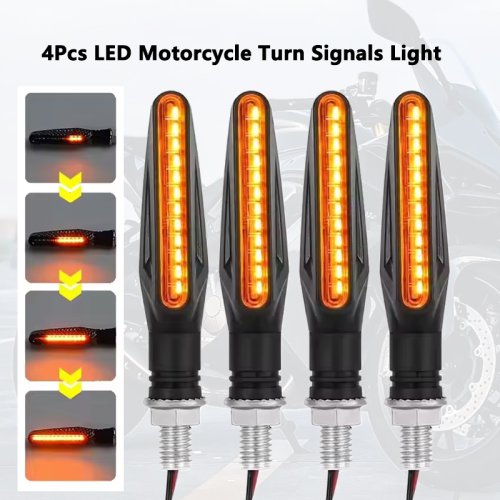 Image of Universal 4-Piece LED Motorcycle Turn Signals with Flowing Water Effect, DRL, Brake & Tail Light Set