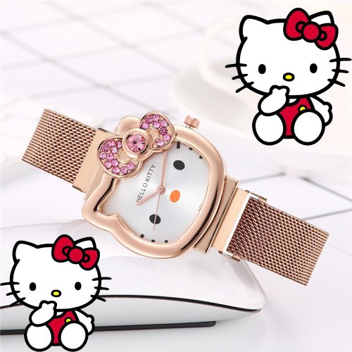 Zdjęcie Zegarek dziecięcy Hello Kitty z diamentami – kawaii, różowy, kwarcowy, idealny prezent na urodziny dla dziewczynki