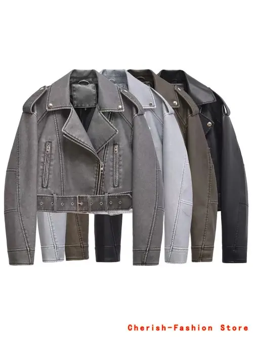 Image de Veste en Faux Cuir Femme - Style Moto Décontracté