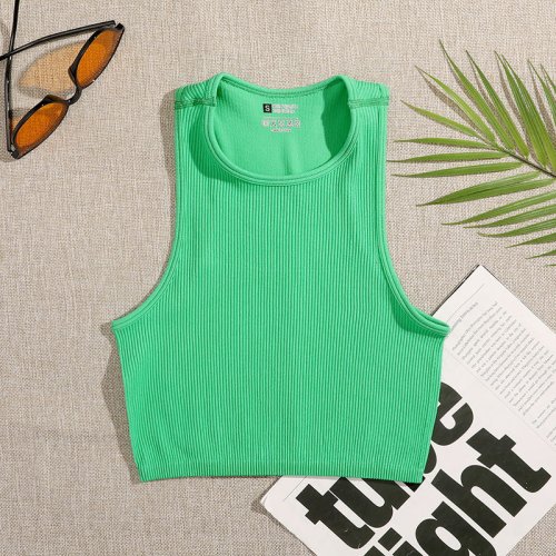 Imagen de Top corto liso para mujer, Camisetas básicas, chaleco sin costuras, ropa de calle elástica de punto ...