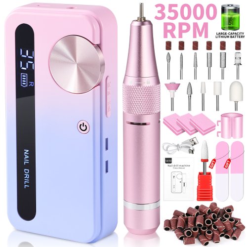 Image of Professional 35,000 RPM Electric Nail Drill Machine – Rechargeable & Portable Nail File for Gel, Acrylic & Natural Nails – Complete Manicure Tool Kit