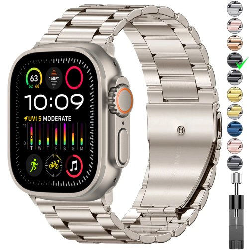 Bild von Edelstahl-Armband aus Titanlegierung für Apple Watch Ultra 2 (49 mm), 44 mm, 45 mm, 46 mm, 41 mm – Kompatibel mit Apple Watch Serie 6, 7, 8, 9, 10 – Hochwertiges, robustes und hypoallergenes Uhrenarmband