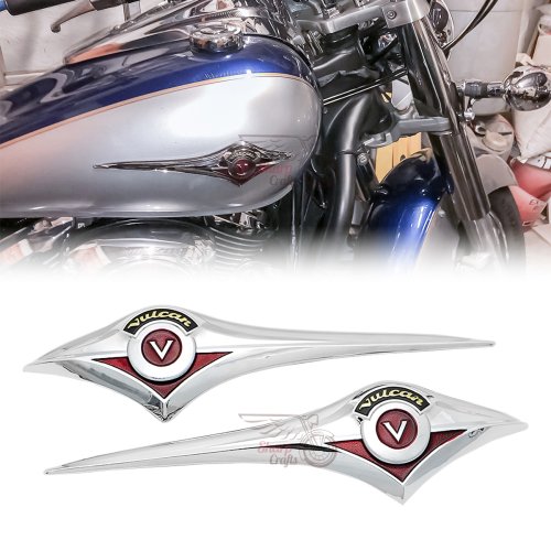 Zdjęcie Chromowany 3D Emblemat na Zbiornik Paliwa do Motocykla Kawasaki Vulcan VN 800, 900, 400, 500, 1500, 1600, 1700, 2000 – Dekoracyjna Naklejka z Efektem Metalicznym