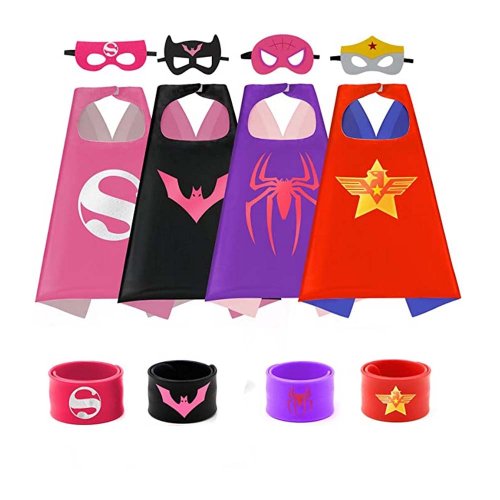 Immagine di 4 set di mantelle da supereroe maschere per ragazze di 3-10 anni Regali Cartoon Dress Up Costumi Forniture per feste Mantello di Pasqua Halloween