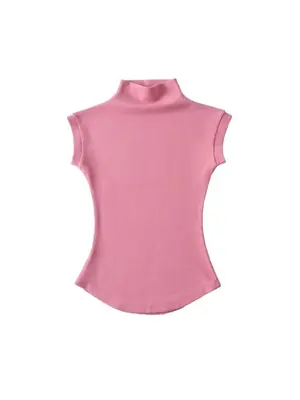 Image de T-Shirt Col Roulé Sans Manches Femme - Coupe Ajustée Été