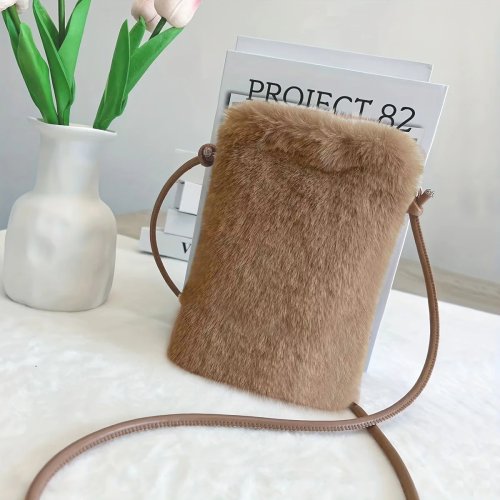 Imagen de Bolsos de mano para mujer, bolsos de hombro de felpa a la moda, bolsos cruzados de gran capacidad para mujer, bolso para teléfono, solapa pequeña para otoño e invierno