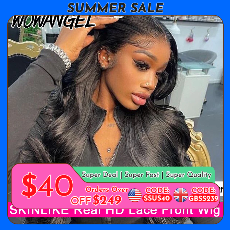 Image of Wow Angel 250% density 13x6 HD Lace Front Wigs Body Wave Melt Skins 13x4 HD Lace Full Frontal Wig Human Hair Wigs Pre Plucked