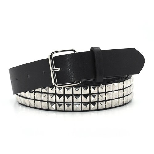 Immagine di Cintura Punk Rock con Borchie e Fibbia ad Ardiglione in Pelle Sintetica per Uomo e Donna - Stile Moderno e Ribelle
