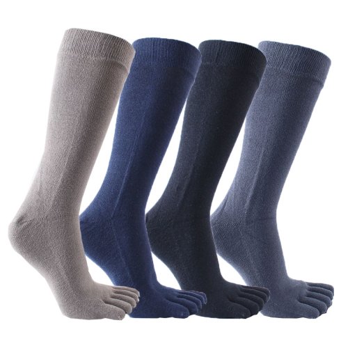 Bild von Fünf-Finger-Socken aus gekämmter Baumwolle, lang, für Herren, solide, geschäftlich, weich, schweißabsorbierend, antibakteriell, für Partykleider, Zehensocken, hoher Gentleman