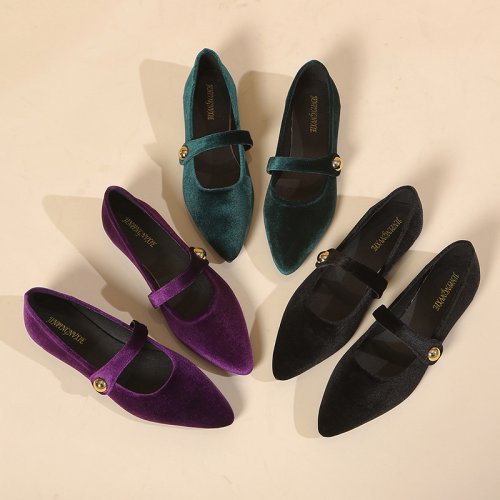 Image of Stylish Square Heel Pointed Toe Flat Shoes for Women – Comfortable and Fashionable Casual Footwear for Spring and Autumn 2025