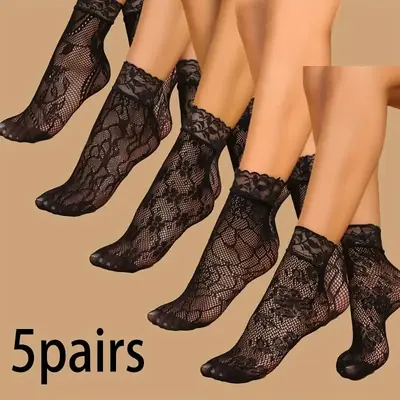 Image de Chaussettes Dentelle Florale Lolita - 5 Paires Élégantes