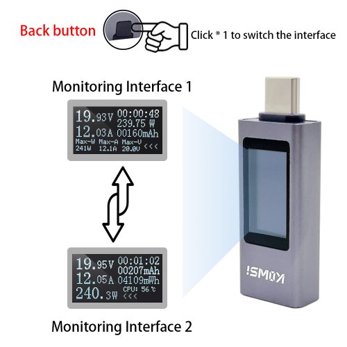 Immagine di Tester Digitale 11 in 1 per USB-C KWS2301 - Misuratore di Tensione, Corrente e Potenza con Display LCD per Caricabatterie e Dispositivi Mobili
