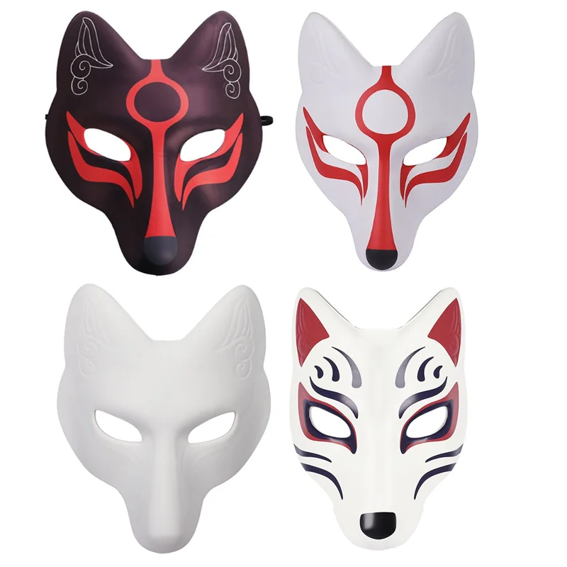 Image of Authentic PU Leather Japanese Kitsune Fox Mask for Anime Cosplay, Halloween Party Costume Accessory with Elastic Band