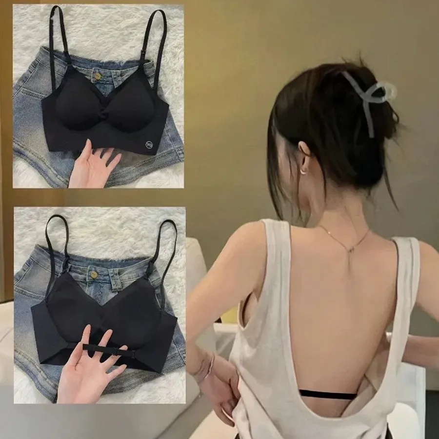 Immagine di Reggiseno Invisibile da Donna con Scallo Profondo e Cinturino Trasparente – Top Senza Schienale Push-Up Senza Spalline per Lingerie Sexy