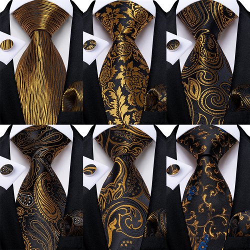 Bild von Luxus Herren Krawatten-Set Schwarz-Gold – Elegantes Accessoire für Hochzeit & Party