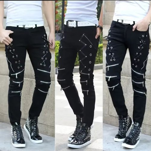 Image of Men's High-Waisted Fashion Denim Jeans – Spring Summer Boyfriend Style Motorcycle Streetwear Skinny Casual Straight Fit Trousers