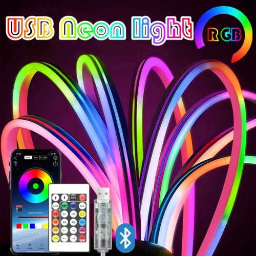 Imagen de Tira de Luces LED RGB Flexible de 5V con Control Remoto Bluetooth, Impermeable y USB, Ideal para Decoración de Hogar, Dormitorio, Bar o Fiesta