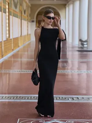 Image de Robe Longue Asymétrique Tendance pour Femme