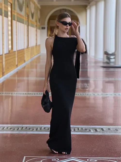 Image de Robe Longue Asymétrique Tendance pour Femme