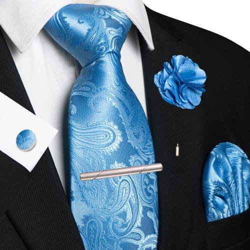 Immagine di Cravatte da uomo Cravatta in tessuto paisley Set Gemelli quadrati tascabili Spilla Clip per cravatta...
