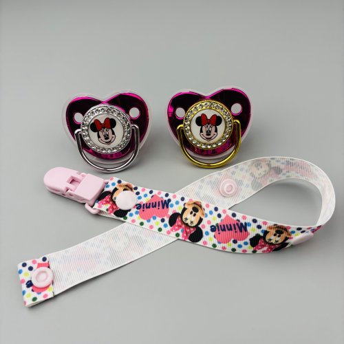 Immagine di Ciuccio Lussuoso per Neonati con Clip in Tessuto e Fascia per Capelli Rossa Kawaii – Accessorio Brillante per Bambini con Capezzolo Decorativo e Catena Stile Bling