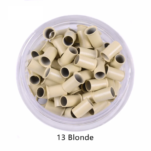 Imagen de 1000 Uds 3,4*3,0*6mm Fare Euro Lock tubos de cobre Micro anillos enlaces cuentas para Stick I Tip extensiones de cabello 7 colores opcionales