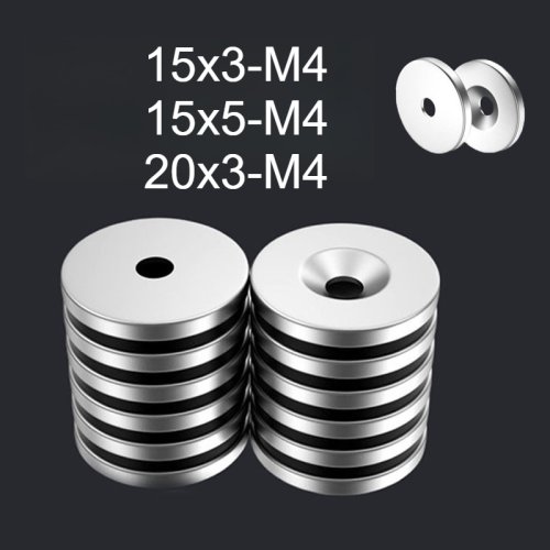 Zdjęcie Mocny magnes lodowy z łbem stożkowym 15x3 mm, 15x5 mm, 20x3 mm, gwint M4 – idealny do tablic suchościeralnych, kuchni, magazynów i prac warsztatowych