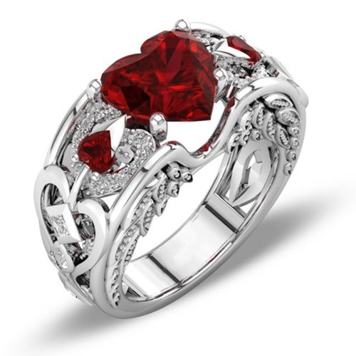 Imagen de Anillo de Plata 925 con Circonita en Forma de Corazón Multicolor