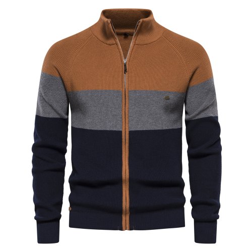 Immagine di 2023 nuovo maglione di colore patchwork autunno e inverno per uomo cardigan con cerniera per uomo ma...