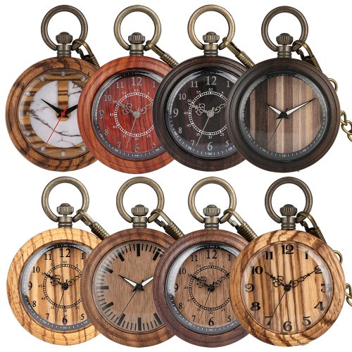 Imagen de Reloj de Bolsillo Vintage de Madera con Cadena de Bronce