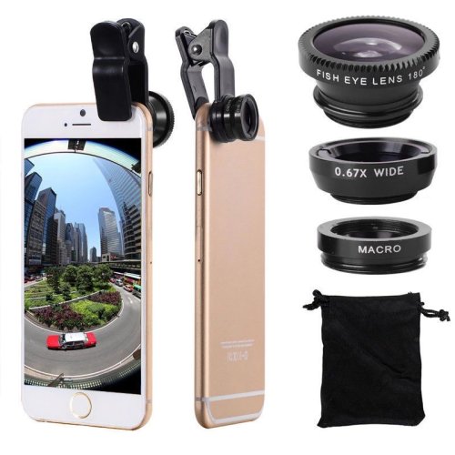 Bild von 3-in-1 Fisheye-Telefonobjektiv mit Weitwinkel, Zoom und Makrofunktion – Kamera-Kit mit Clip für alle Smartphones