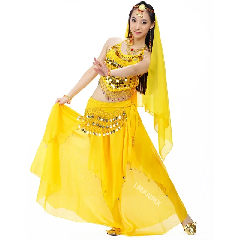 Immagine di Costume da Danza del Ventre Donna - Set 4 Pezzi con Velo e Monete