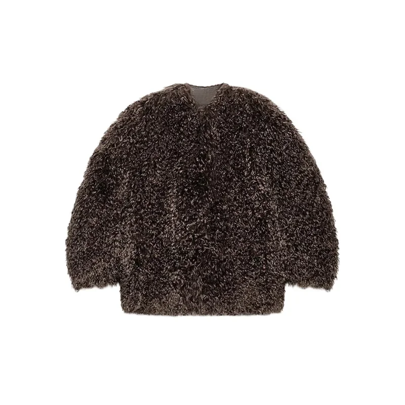 Image de Manteau Fausse Fourrure Marron Élégant pour Femme