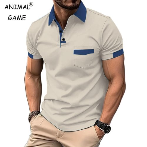 T-Shirt da Uomo Estiva a Maniche Corte Polo Tinta Unità, Camicia Basic Larga e Traspirante con Tasca, Top Leggero per Uomini