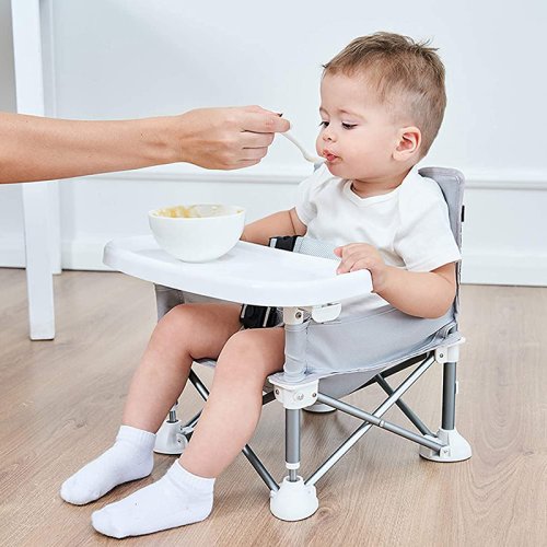 Image of Portable Baby Foldable High Chair with Adjustable Tray and Safety Seat Belt – Perfect for Outdoor Camping, Beach, and Travel Feeding