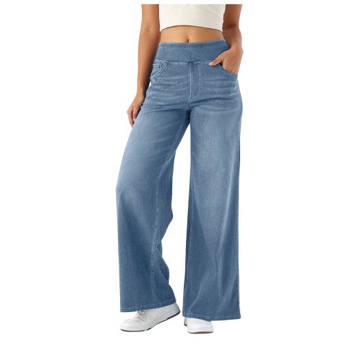 Immagine di Pantaloni Larghi da Donna a Gamba Larga con Elastico in Vita, Pantaloni a Tubo Verticale Elasticizzati, Alta Moda Casual per un Look Moderno e Comodo