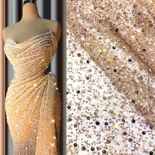 Imagen de Tela de Encaje de Tul con Lentejuelas Brillantes 130x91 cm, Malla Bordada con Cuentas Pesadas para Falda Tutú, Costura y Vestidos de Fiesta, Ideal para Disfraces y Creaciones Artísticas