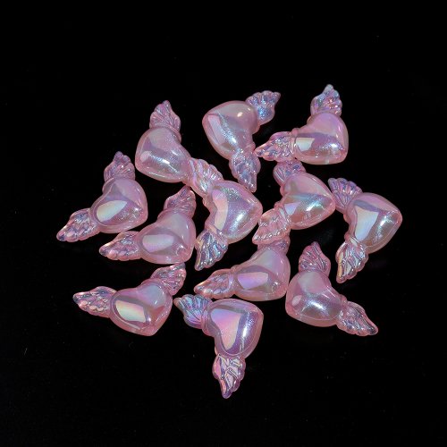 Imagen de 10 Uds. Cuentas acrílicas de corazón de amor de 35x21mm, cuentas sueltas de Ángel chapadas en colore...