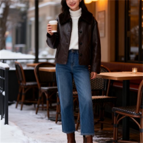 Image of 2025 Fall Winter Elegant Reversible Faux Leather Jacket for Women – Luxurious High Street Fashion with Refined Design