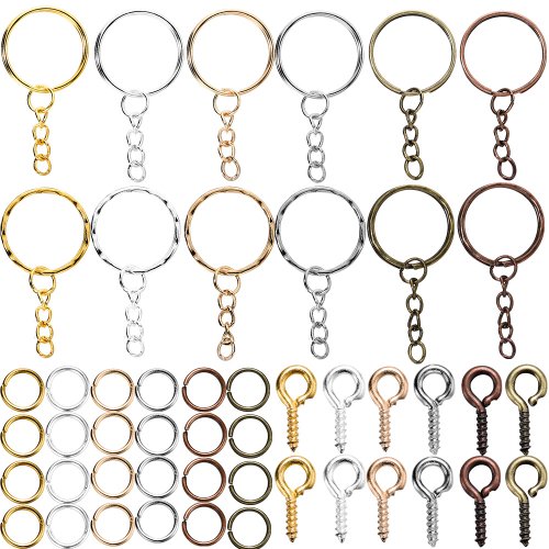 Imagen de LLavero de 110/220 Uds., anillos abiertos para saltar, alfileres para ojos, Kits de accesorios para hacer joyas, llavero de resina epoxi DIY, colgantes