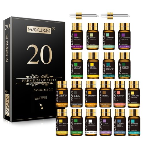 Zdjęcie MAYJAM 20PCS Zestaw olejków eterycznych do aromaterapii Oregano Neroli Helichrysum Mięta pieprzowa Cytryna Eukaliptus Kurkuma