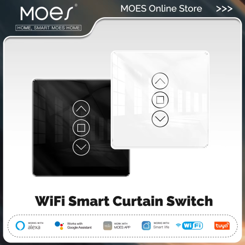 Imagen de Interruptor de cortina de Panel táctil de cristal de arco inteligente WiFi 2.5D para persianas enrollables persianas aplicación remota Control funciona con Alexa Google Home