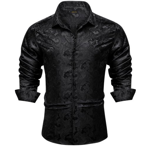 Immagine di Camicie da uomo Camicie eleganti in poliestere di seta a maniche lunghe Smoking di lusso Colletto rovesciato Camicia sociale Paisley Abbigliamento uomo