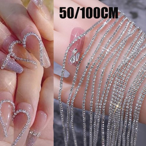 Immagine di Catena di Cristallo Lussuosa da 50 cm con Pendenti Trasparenti AB per Unghie Artistiche – Ciondoli in Acciaio Inossidabile per Manicure Creativa