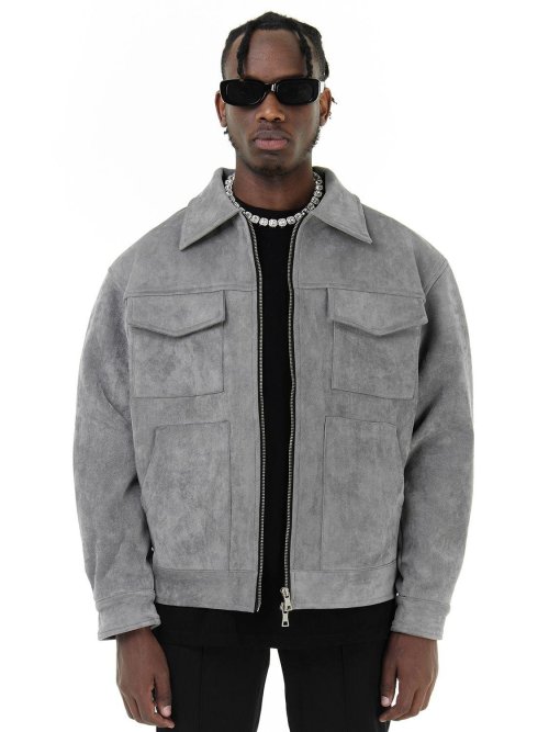 Imagen de Chaquetas informales de gran tamaño para hombre, cortavientos holgado con bolsillos y cremallera, abrigo grueso de ante, ropa de otoño